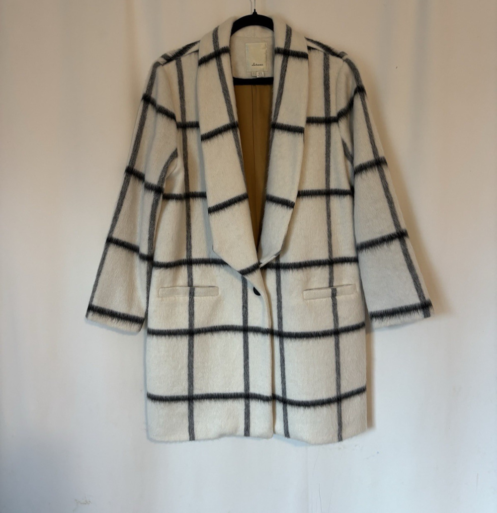 Elevenses Anthropologie Coat 8 Petite White Check Soft Button Aline Wool Mohair